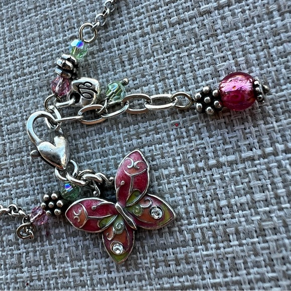 Brighton Flutter Butterfly Pink Green Beaded Anklet 9”-10” - Picture 2 of 4